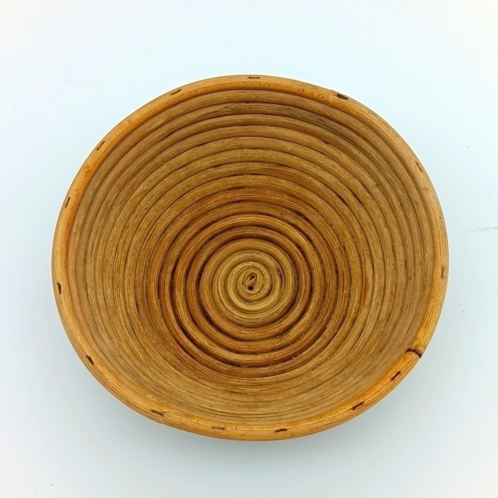 Vintage coiled cane bowl 8 in